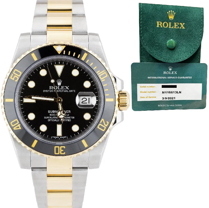 Custom Wooden Watches for Men-MINT Rolex Submariner Date Ceramic Two-Tone Gold Black Dive Watch 116613 LN