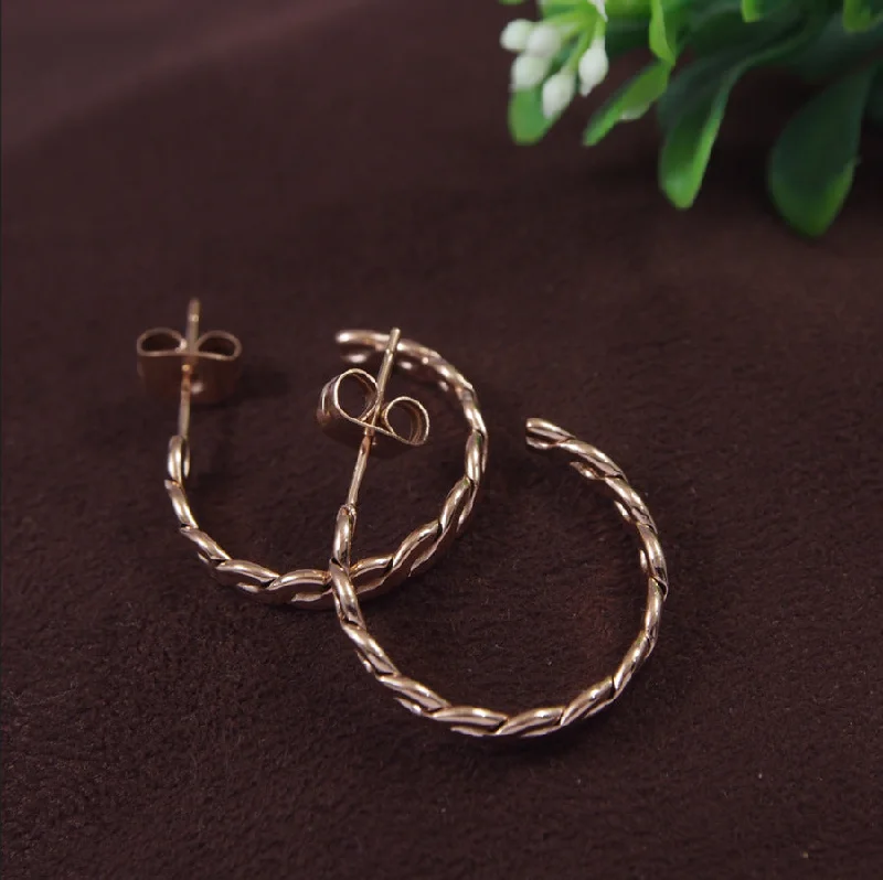 Sparkling Drop Earrings-Tarohi JewelsStainless Steel Rosegold Plated Braided Hoops Earring- STNER 3862