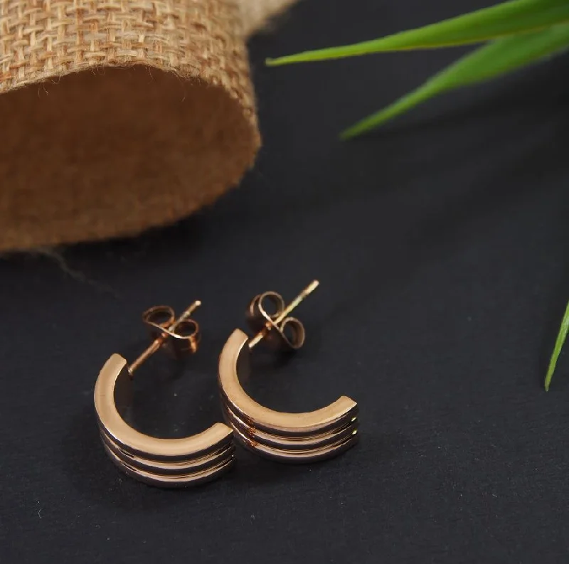 Handmade Earrings Online-Tarohi Jewels Stainless Steel Rosegold Plated Hoops Earring- STNER 4042