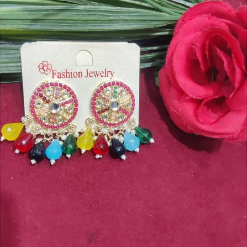 Floral Earrings for Women-SNERA Gold Plated designer Kundan Stone And Beads Dangler Earrings