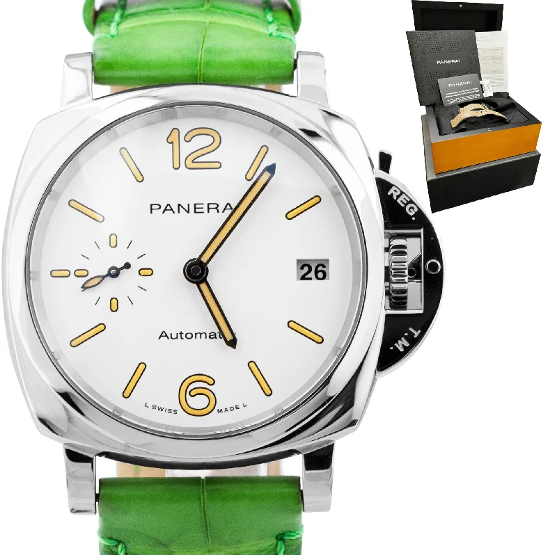 Classic Watches with Roman Numerals-2021 Panerai Luminor Due PAM 1043 Date Stainless 38mm Automatic Watch PAM01043