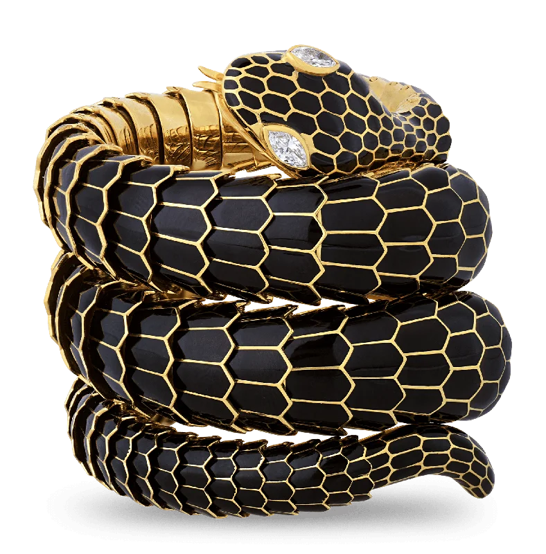 Trendy Cuff Bracelets-Gold and Enamel Snake Bracelet