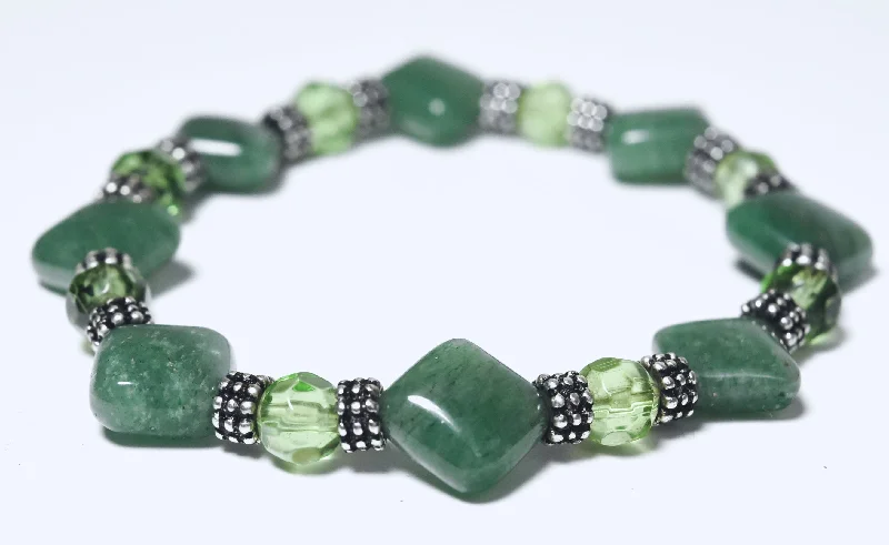 Personalized Silver Bracelets-Green Aventurine with Pyrite Flecks Beaded Stretch Bracelet