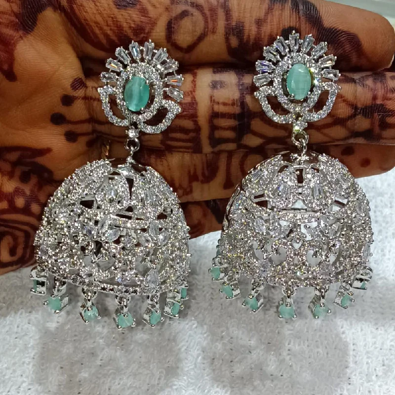 Round Earrings for Women-Kavita Art Silver Plated American Diamond Jhumki