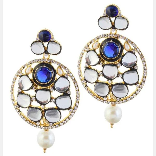 Custom Metal Earrings-Kriaa Gold Plated Kundan Pearl Drop Dangler Earrings