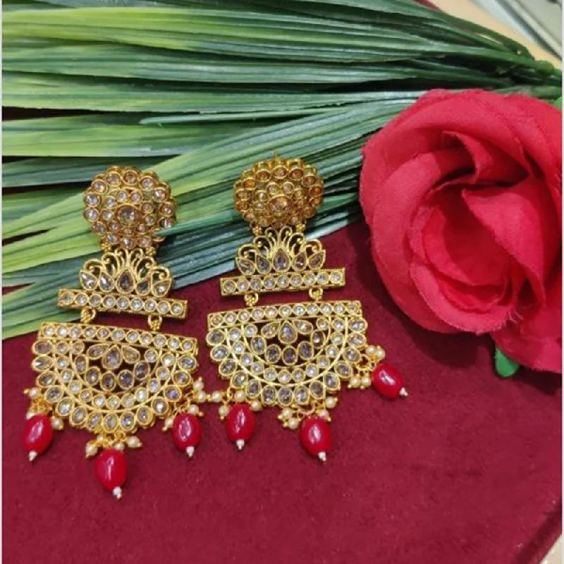 Gold Plated Dangle Earrings-SNERA Gold Plated designer Crystal Stone And Beads Dangler Earrings