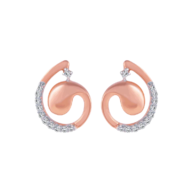 Elegant Rose Gold Earrings-14KT (585) Rose Gold And Diamond Stud Earrings For Women