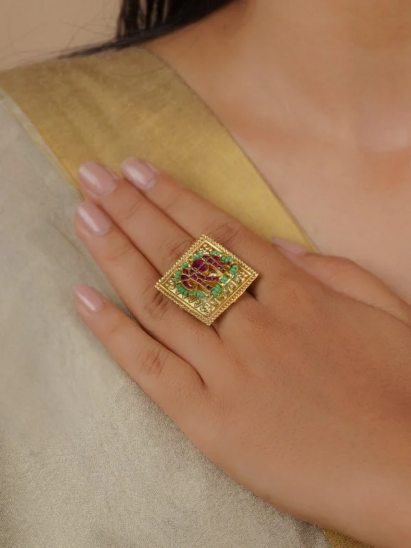 Bold Statement Rings-Pink Color Gold Plated Mishr Ring - MR-RNG40P