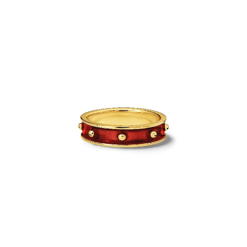 Elegant Engagement Rings-Decimus Ring 18ct Yellow Gold - Red Enamel