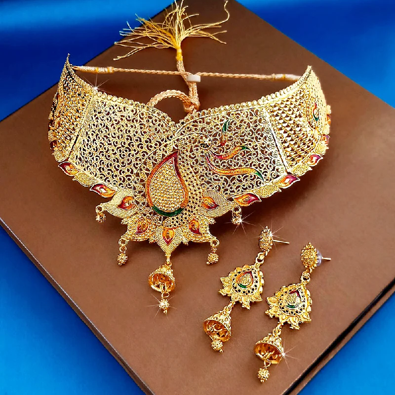 Black Crystal Necklaces-Kalyani Forming Gold Plated Traditional Designer Necklace & Earring Set