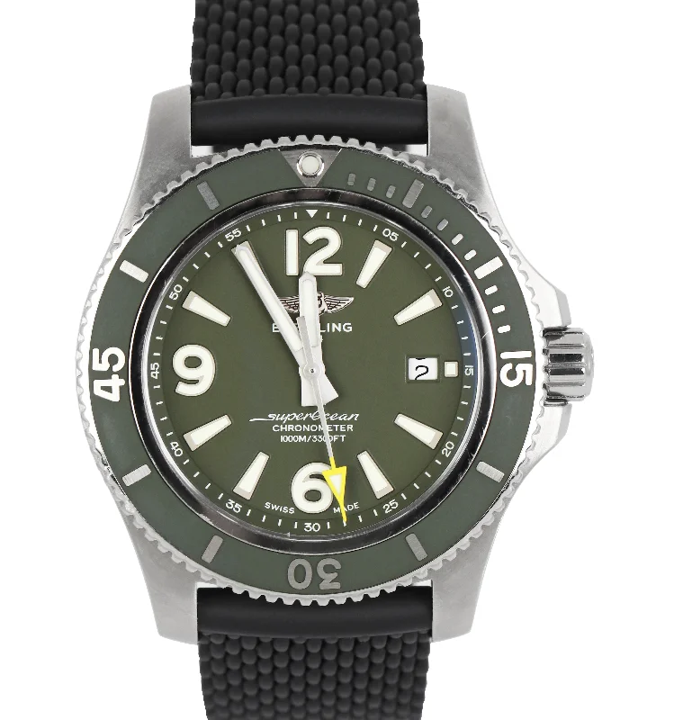 Digital Watches for Outdoor Activities-Breitling SuperOcean 44 Green Stainless Steel 44mm Date Automatic Watch A17367