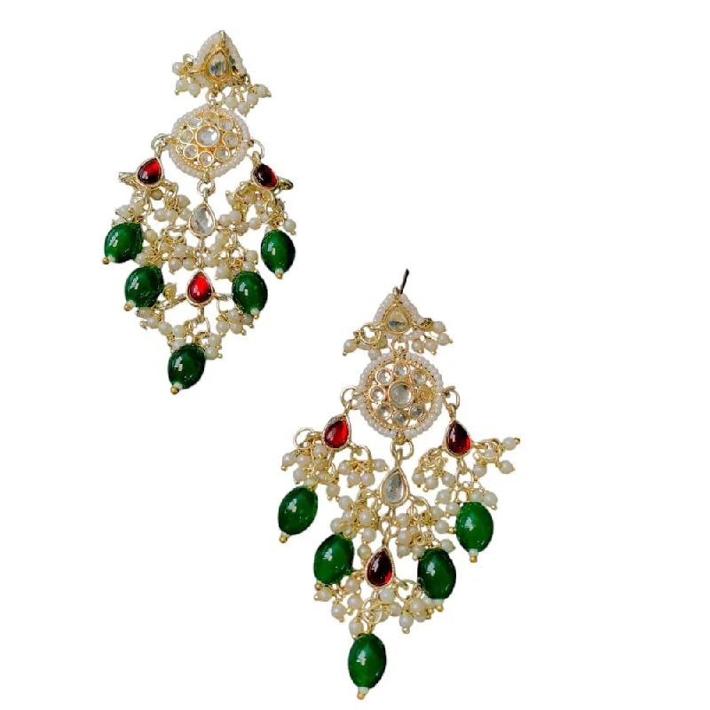 Statement Earrings for Teens-SNERA Gold Plated Beads And Pearls Dangler Earrings