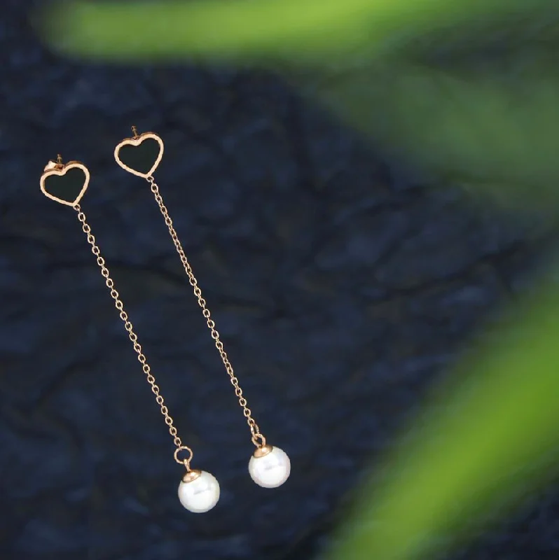 18k Gold Earrings-Tarohi Jewels Stainless Steel Rosegold Plated Heart Shaped Long Chain Earring- STNER 2694