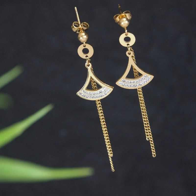 Classic Hoop Earrings-Tarohi Jewels Stainless Steel Tassel Enamel Fan Shaped Drop Earring - STNER 5393