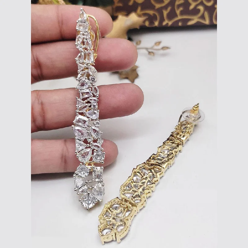 Vintage Silver Earrings-Aamrapali Gold Plated American Diamonds Dangler Earrings