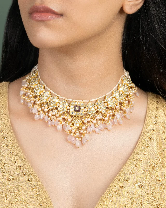 Romantic Rose Gold Necklaces-Urvashi Polki Necklace