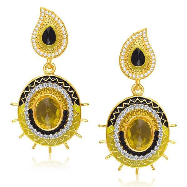 Large Statement Earrings-Kriaa Black Meenakari Austrian Stone Dangler Earrings - 1304606