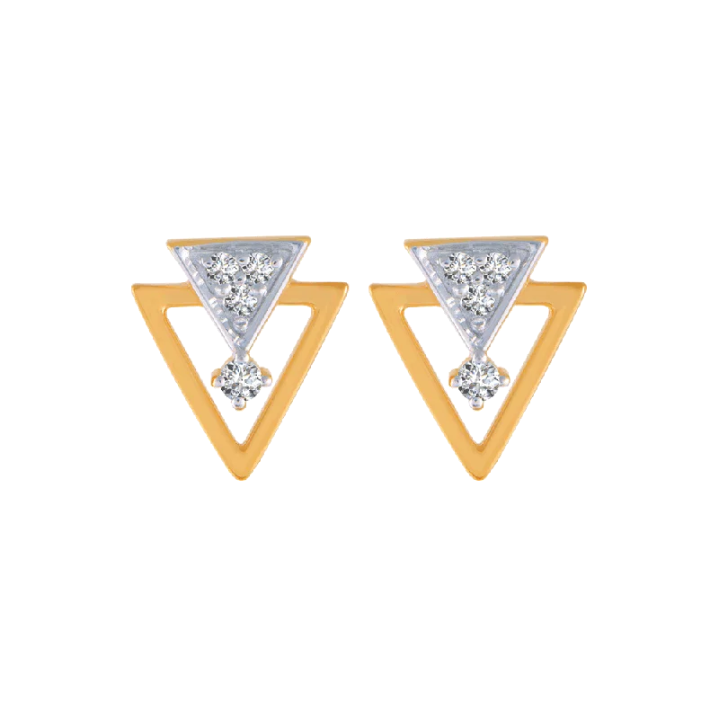 Multi-Tone Earrings-14KT (585) Yellow Gold And Diamond Stud Earrings For Women