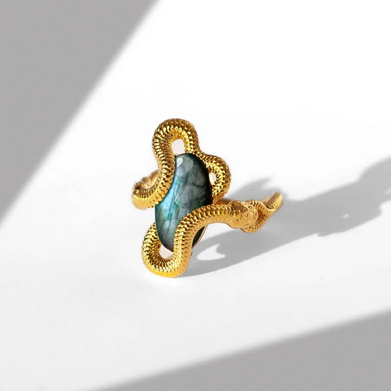 Designer Fashion Rings-Mythical Serpent Gemstone Ring