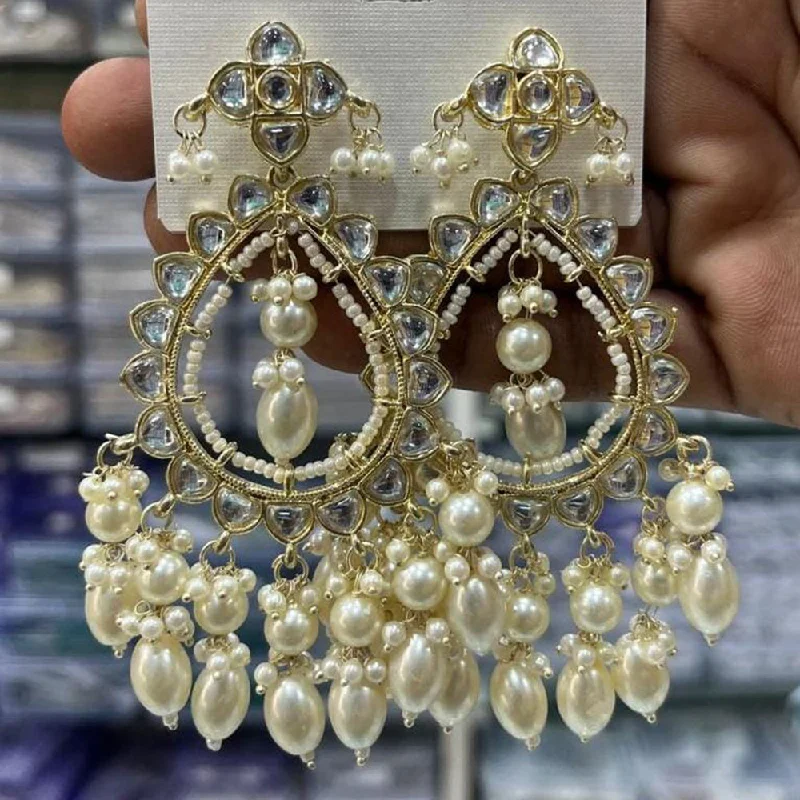 Classic Pearl Earrings-Manisha Jewellery Gold Plated Kundan Stone And Pearls  Dangler Earrings