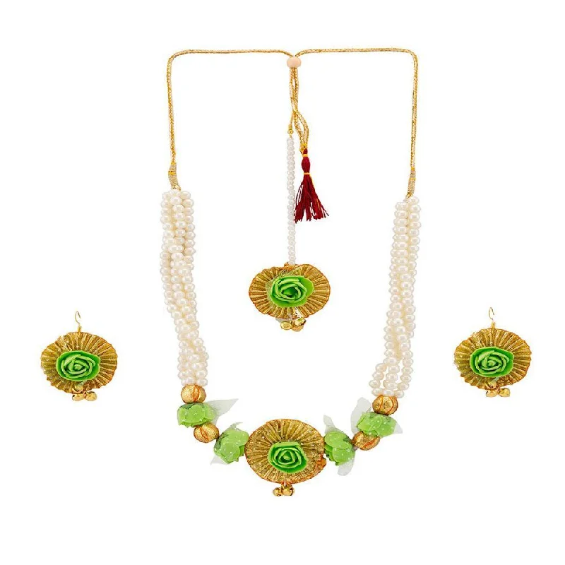 Classic Pearl Necklaces-Mahi Floral And Leaves Necklace Set With Beads