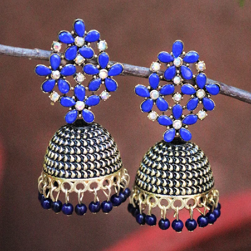 Cute Flower Earrings-H K Fashion Gold Plated Austrian Stone And  Pearls Jhumki Earrings