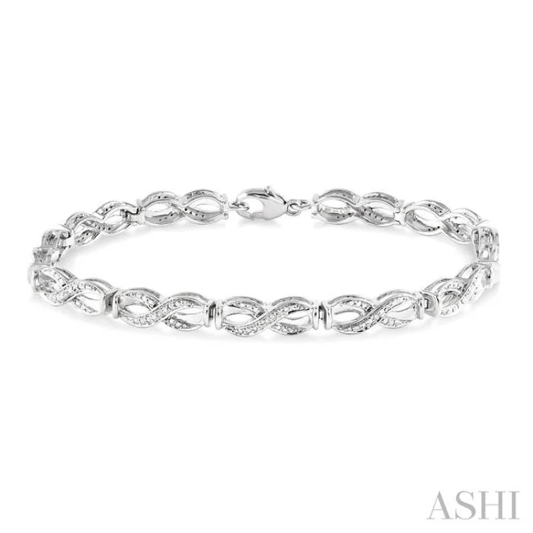 Fashionable Wrist Bracelets-1/20 Ctw Swirl Shape Single Cut Diamond Bracelet in Sterling Silver