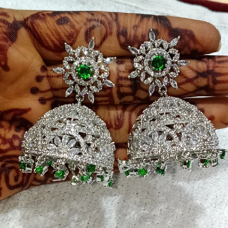 Small Silver Hoop Earrings-Kavita Art Silver Plated American Diamond Jhumki