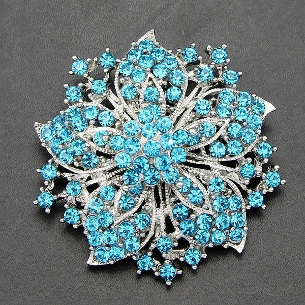 Custom Floral Brooch-SALE! Turquoise Brooch Pin Rhinestone Crystal BR-777