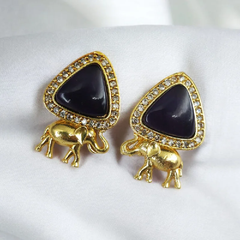 Customized Initial Earrings-Maharani Jewels Gold Plated Austrian Stone Elephant Shape Dangler Earrings