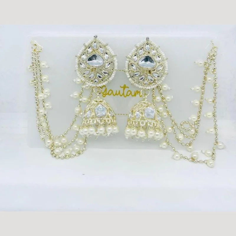 Bohemian Feather Earrings-Manisha Jewellery Gold Plated Kundan Stone And Pearls Jhumki Earrings