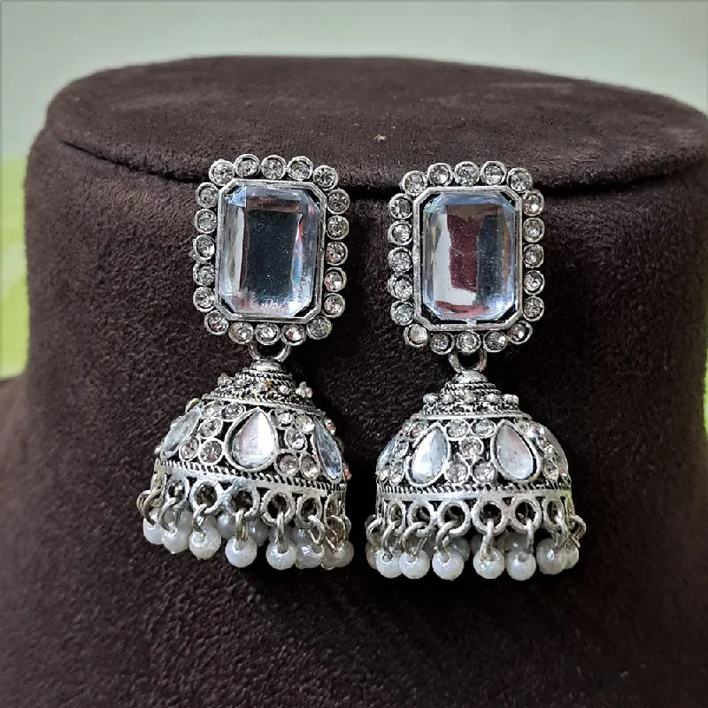 Vintage Pearl Earrings-H K Fashion Oxidised Plated Crystal  Stone And Pearls Jhumki Earrings