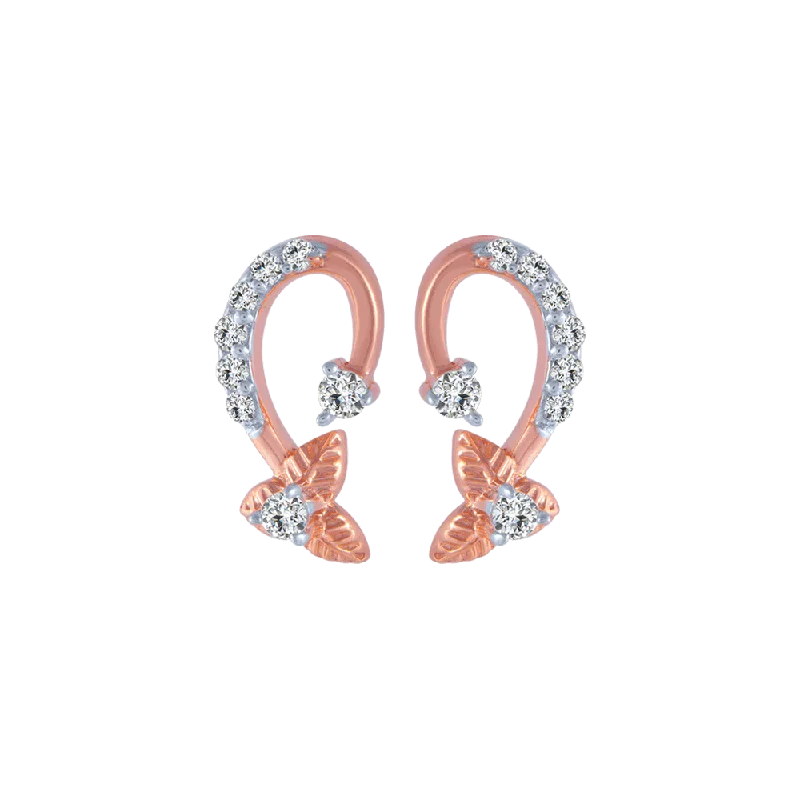 Gold Hoop Earrings for Brides-14KT (585) Rose Gold And Diamond Stud Earrings For Women