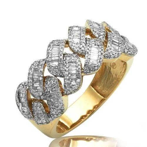 Multi-Stone Engagement Rings-10KY 1.00CTW BAGUETTE DIAMOND MIAMI CUBAN MENS