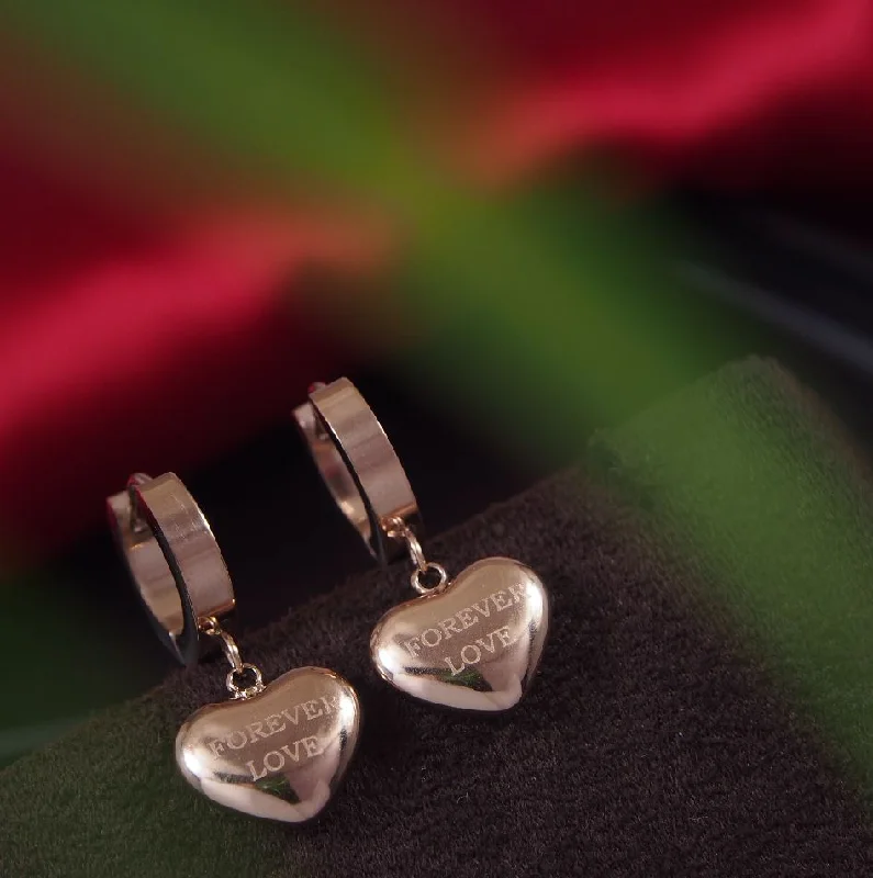 Custom Birthstone Earrings-Tarohi Jewels Stainless Steel Rosegold Plated Heart Shaped Hoops Earring-STNER 2822