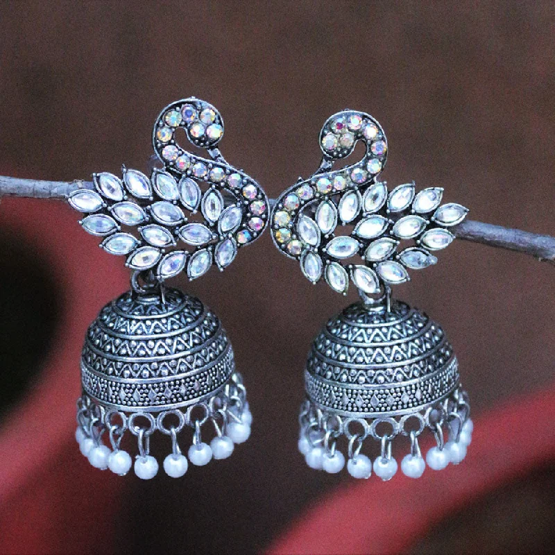 Personalized Birthstone Earrings-H K Fashion Oxidised Plated Crystal  Stone And Pearls Jhumki Earrings