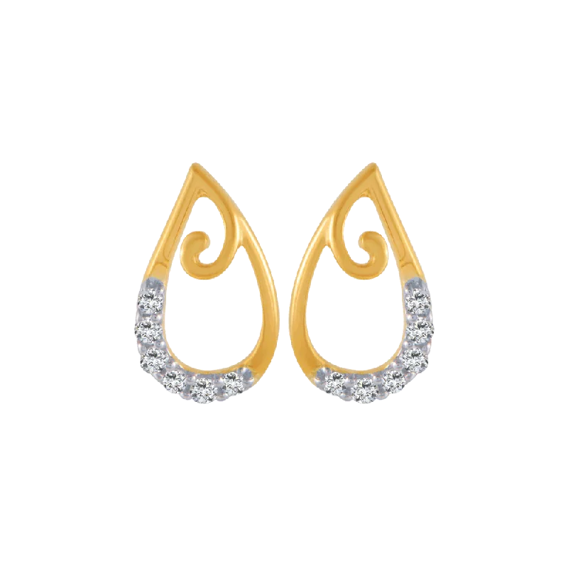 Gold Wire Earrings-14KT (585) Yellow Gold And Diamond Stud Earrings For Women