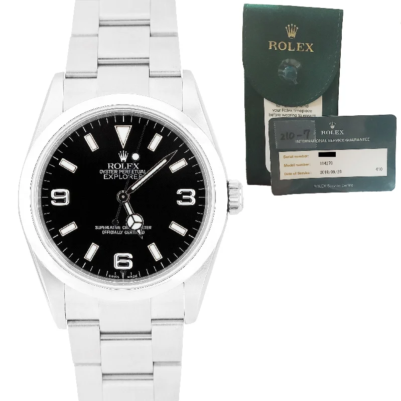 Vintage Leather Strap Watches-MINT Rolex Explorer I Black 36mm Automatic Stainless Steel Oyster Watch 114270