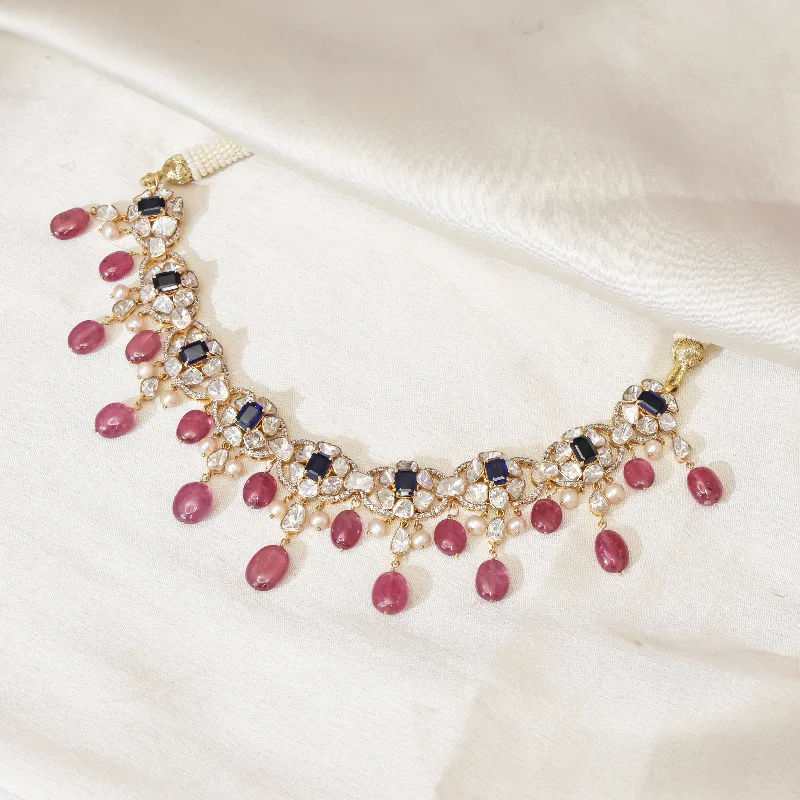 Colored Gemstone Necklaces-Latika Polki And Diamond Necklace