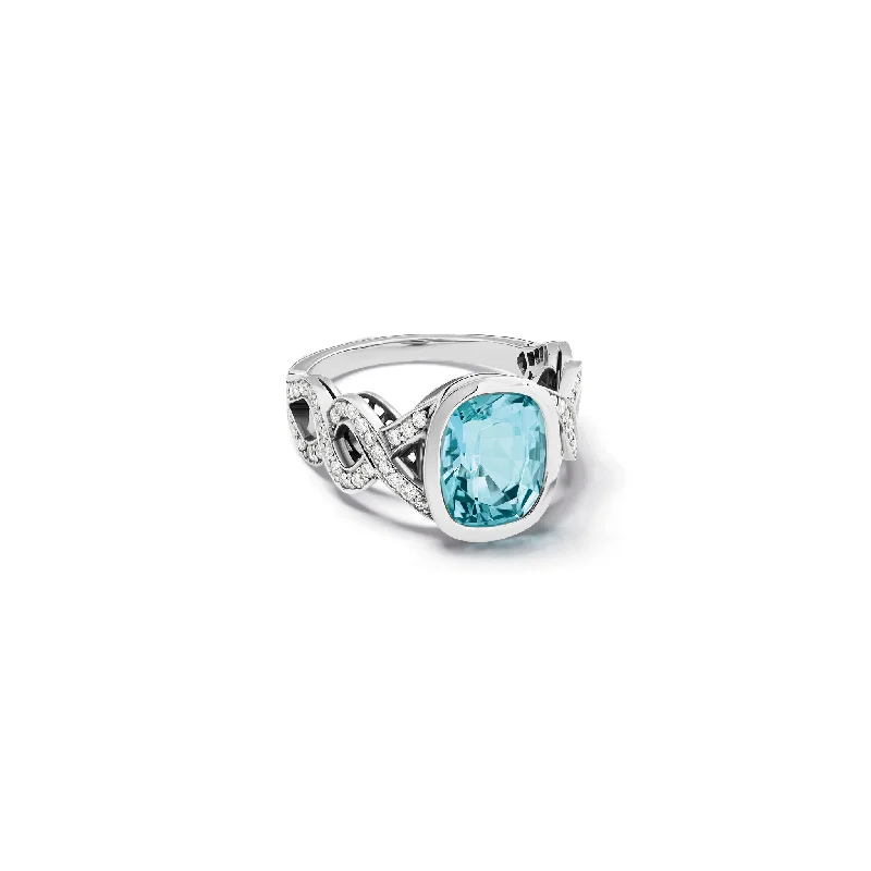 Blue Diamond Rings-Serpentine Ring 18ct White Gold - Green Blue Aquamarine & Diamond