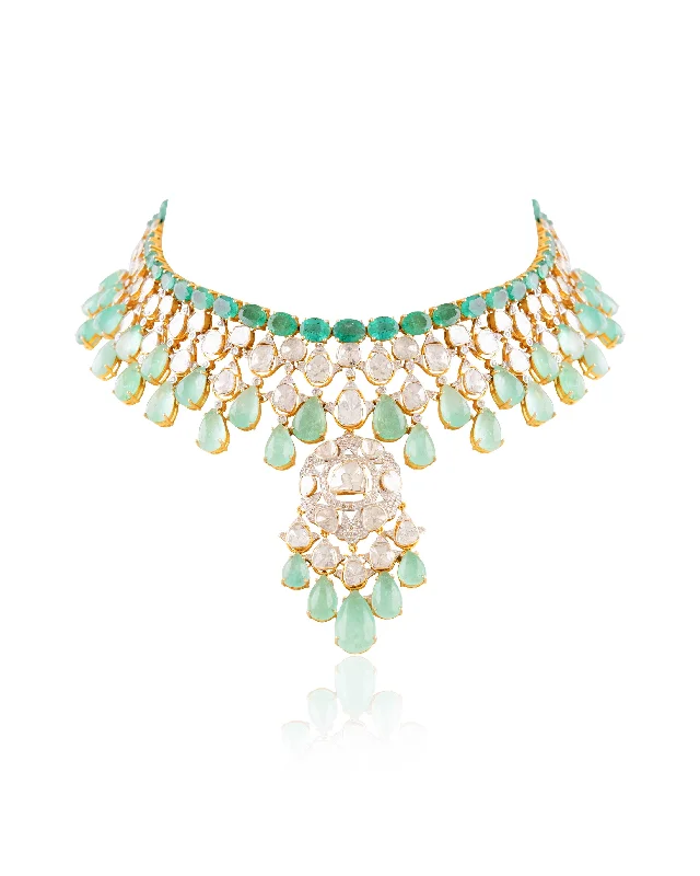 Elegant Wedding Necklaces-Zeesha Polki And Diamond Necklace