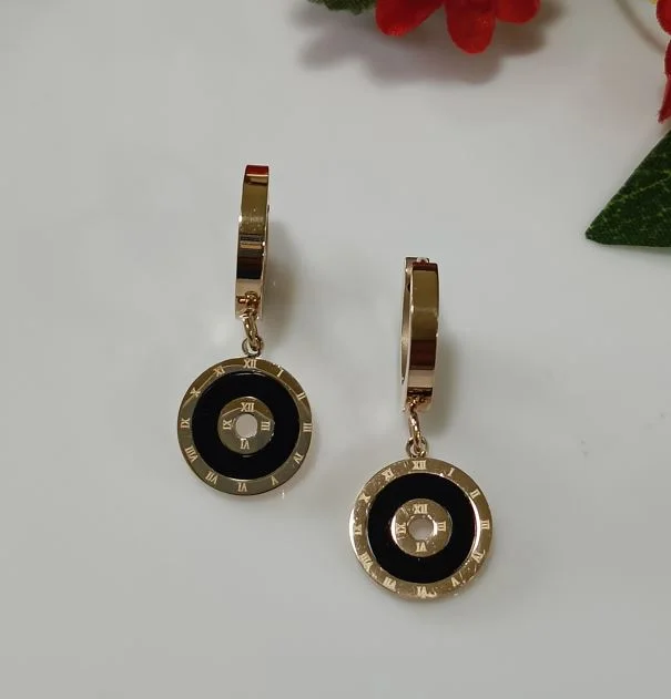 Drop Earrings for Brides-Tarohi Jewels Stainless Steel Rosegold Plated Green, Black & White Coloured Round Drop Earring- STNER 2577