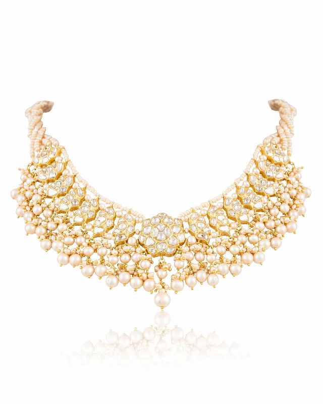 Handcrafted Gold Necklaces-Shifa Polki Necklace