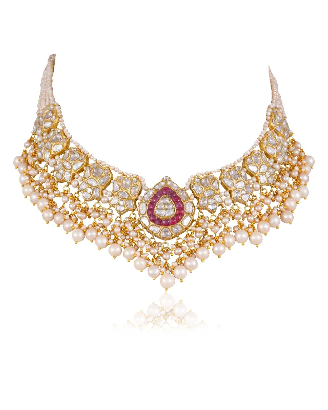 Heart-Shaped Crystal Necklaces-Meghna Polki Necklace