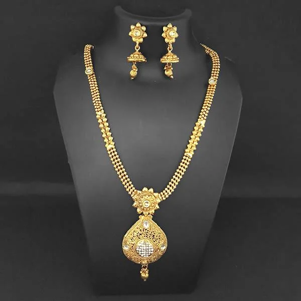 Large Gemstone Necklaces-Kriaa Gold Plated White Austrian Stone Necklace Set - 1109865B