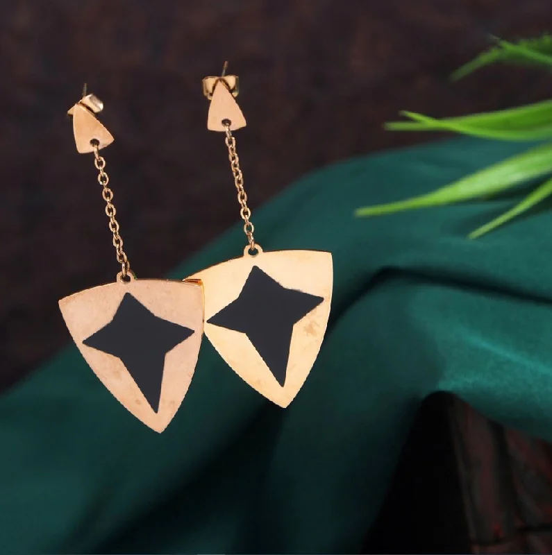 Cute Animal Earrings-Tarohi JewelsStainless Steel Rosegold Plated Shield Shaped Earring-STNER 2709