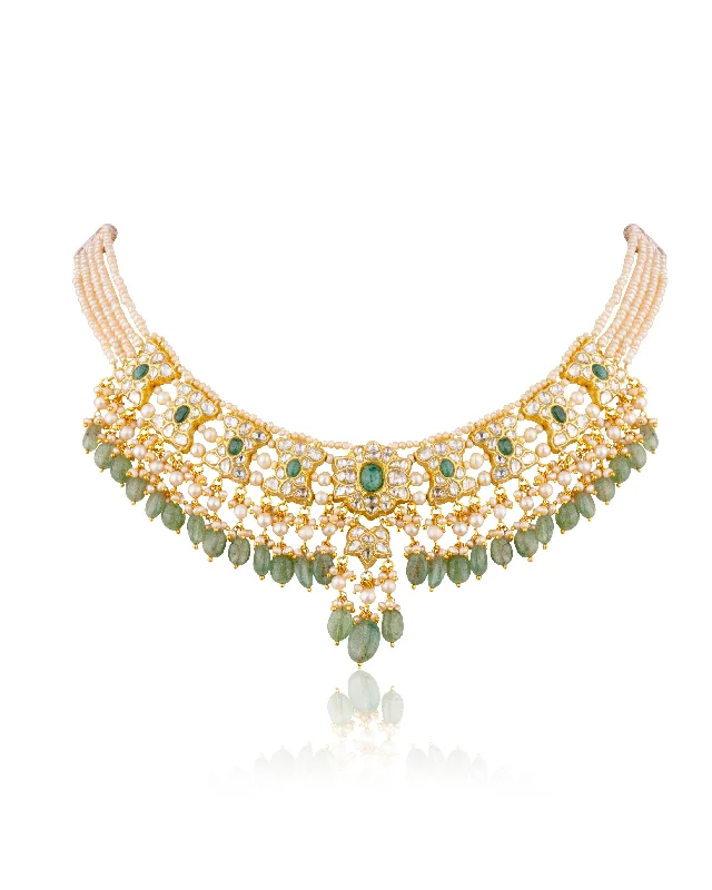 Classic Gold Pendant Necklaces-Misbha Polki Necklace