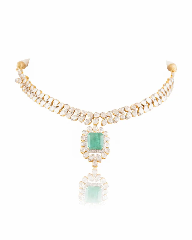 Gold-Plated Choker Necklaces-Aziza Polki And Diamond Necklace