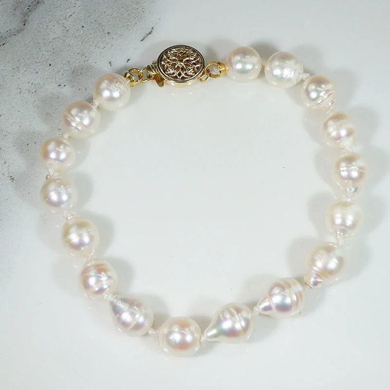 Fashionable Bead and Crystal Bracelets-Baroque Cultured Pearl Bracelet with Gold Filled Clasp