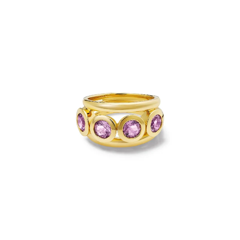 Custom Rings with Birthstones-Aeneus Classic Ring Yellow Gold - Lilac Amethyst